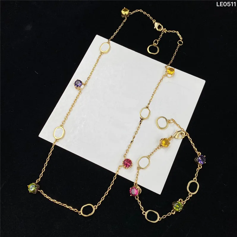 Shiny Colored Crystal Necklace Double Letter Colorful Diamond Bracelet Rhinestone Jewelry Sets With Gift Box