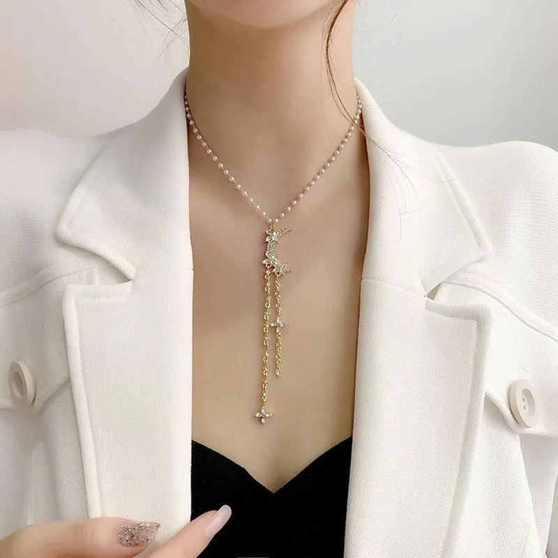 Pendentif colliers origine été coréen mode strass lune étoile collier pour femmes Bling Chokers fête bijoux pendentif