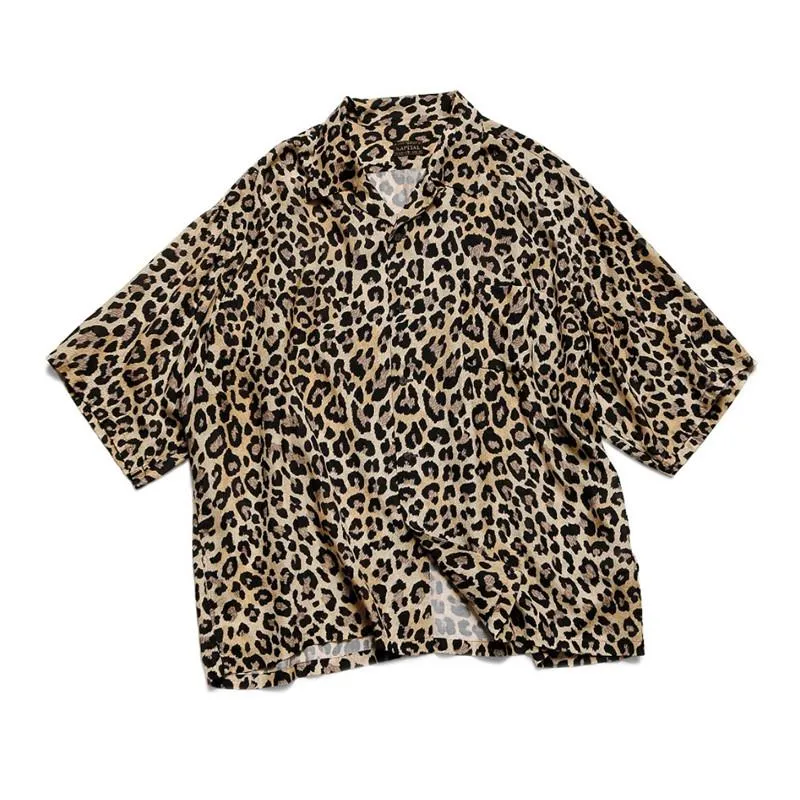 Mäns avslappnade skjortor Hirata Hohiro unisex leopard tryck japansk hawaiian kortärmad kvinnor och män sommar rayon shirtmen's