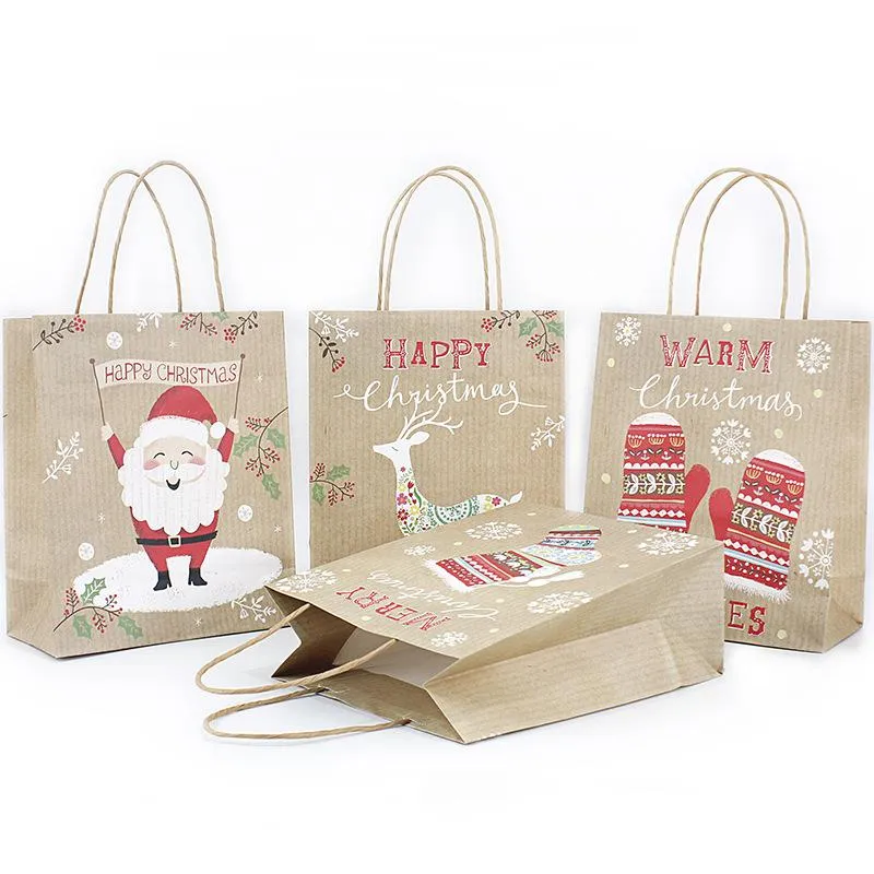 Gift Wrap Christmas Kraft Paper Bag With Handle/shopping Bags/Christmas Santa Claus Elk Candy Packing Bag/Excellent Quality BagGift