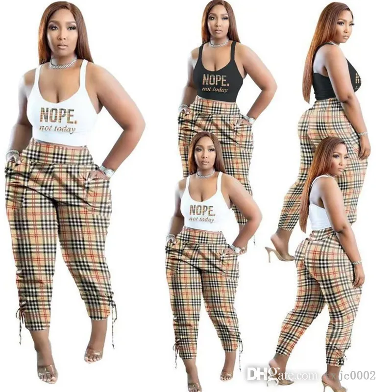 Grande taille S-5XL mode Plaid imprimé survêtements deux pièces pantalon ensemble haut court vêtements tenues d'été Streetwear pour les femmes