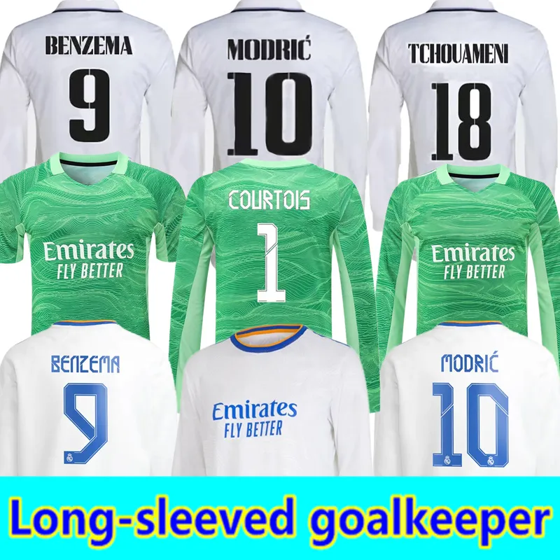 Maglie da calcio a maniche lunghe BENZEMA CAMAVINGA VALVERDE RODRYGO COURTOIS Portiere ASENSIO MARCELO MODRIC HAZARD REAL TCHOUAMENI Kit maglia da calcio ALABA