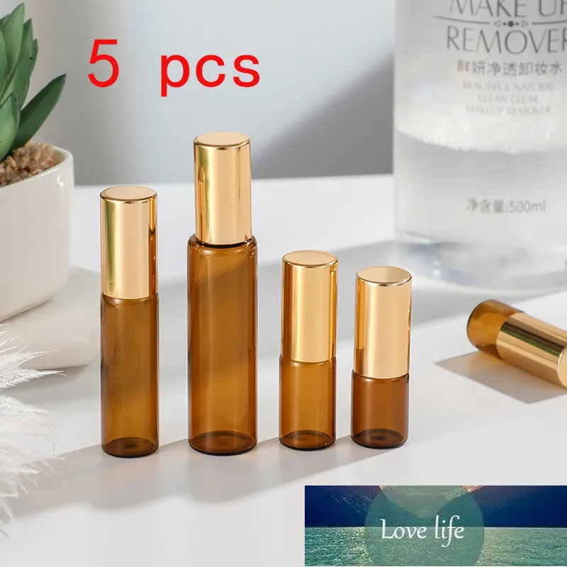 5pcs/lot 1ML 2ML 3ML 5ML Amber Roll On Roller Bottle for Essential Oils efillable Perfume Bottle Deodorant Containers with ball