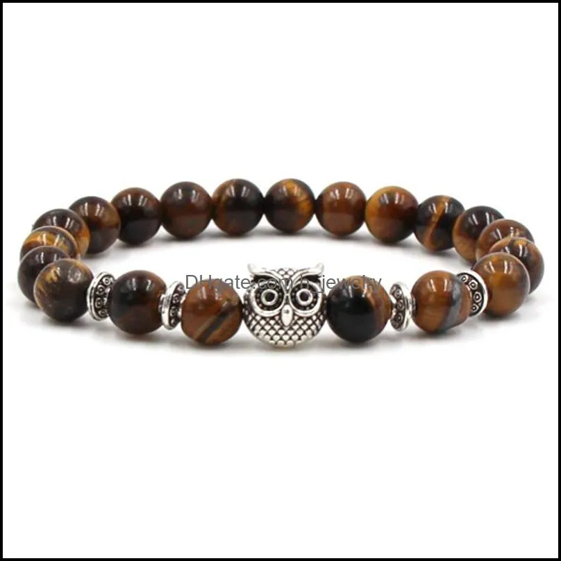 tiger eye natural stone skull fatima palms owl  head beads bracelet lucky mens bracelets hjewelry