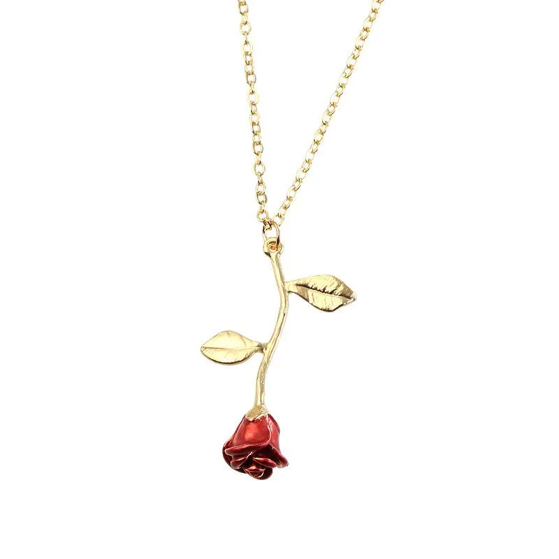 Pendant Necklaces Gold And Silver Women Long Rose Flower Jewelry For Girl Teen Wife Girlfriend Friends Gift