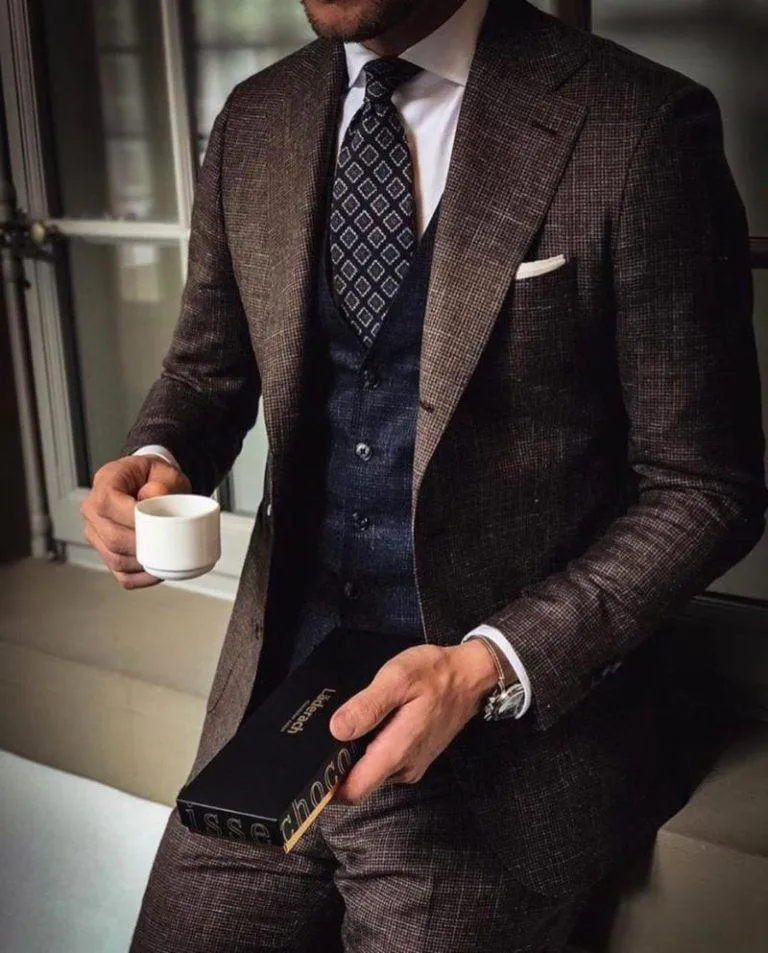 Mens Wide Lapel Suits Latest Designs Dark Brown Formal Suit For Men Smart  Business Groom Wedding Blazer Sets With Waistcoat And Pan From Kaoya,  $111.25 | DHgate.Com