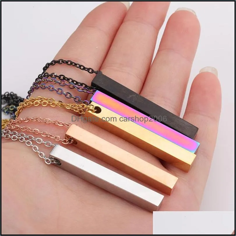 Polished Stainless Steel Blank Bar Necklaces Geometric Square Vertical Long Bar Pendant Necklace Pendants DIY Customize Jewelry 5