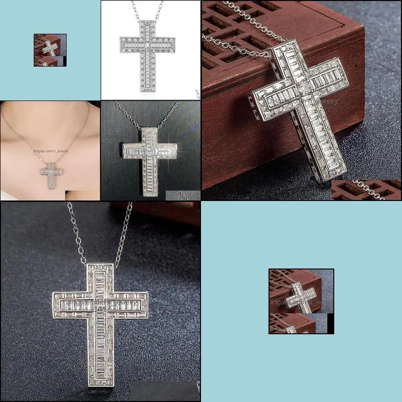 cross pendant necklaces for women jewelry gift trendy christian jesus shiny cubic zirconia zircon necklace silver necklace hjewelry