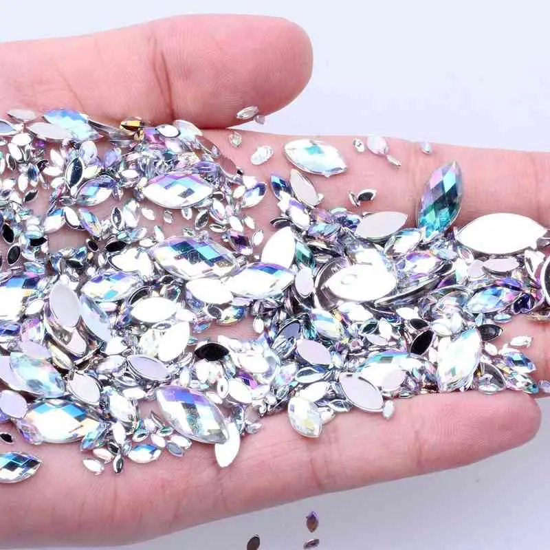 Tırnak Jel Oyuncak 7g 600 adet 7 Boyutları Akrilik Rhinestones Göz Şekli Kristal AB Düz Geri Rhinestone 3D Olmayan Düzeltme Sanat Dekorasyon DIY Aracı 0328