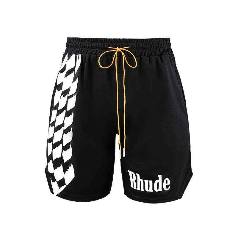 Modemerk ontwerper shorts Amerikaans merk Rhude Black White Checkboard shorts heren voor dames vrijetijds High Street Drawring Mesh Basketball Training