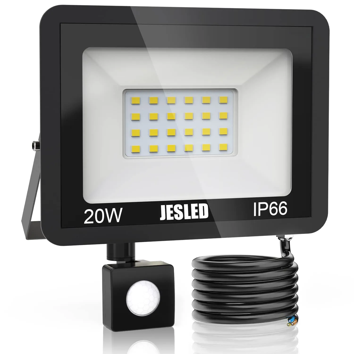 Os holofotes de segurança jesled com sensor de movimento 20w 2200lm LED FloodLight Sensor Pir 6000K Luzes ao ar livre IP66 à prova d'água para garagem para o quintal do jardim