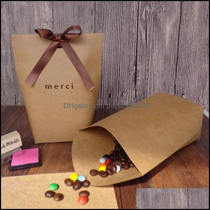 Wedding Favors Candy Box French Thanks Merci Chocolate Gift Boxes Creative Romantic Gilding Folding Paper Bag Home Party Decor 0 5jx