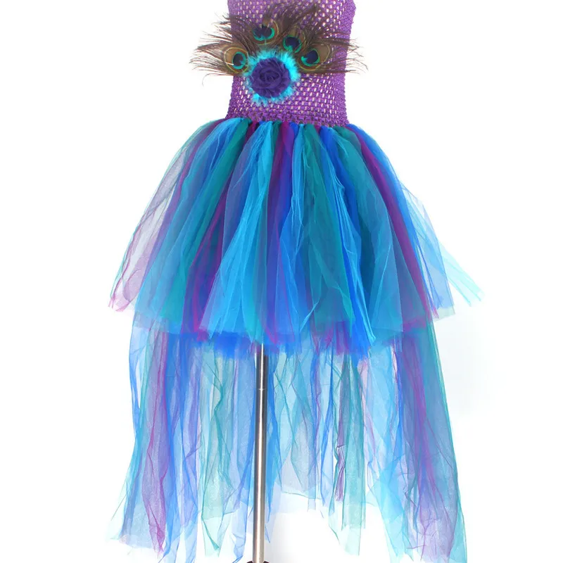 Peacock Tutu Costume Dress Child Girls Pageant Prom Ball Gown Princess Peacock Feather Halloween Birthday Party Train Dress (5)