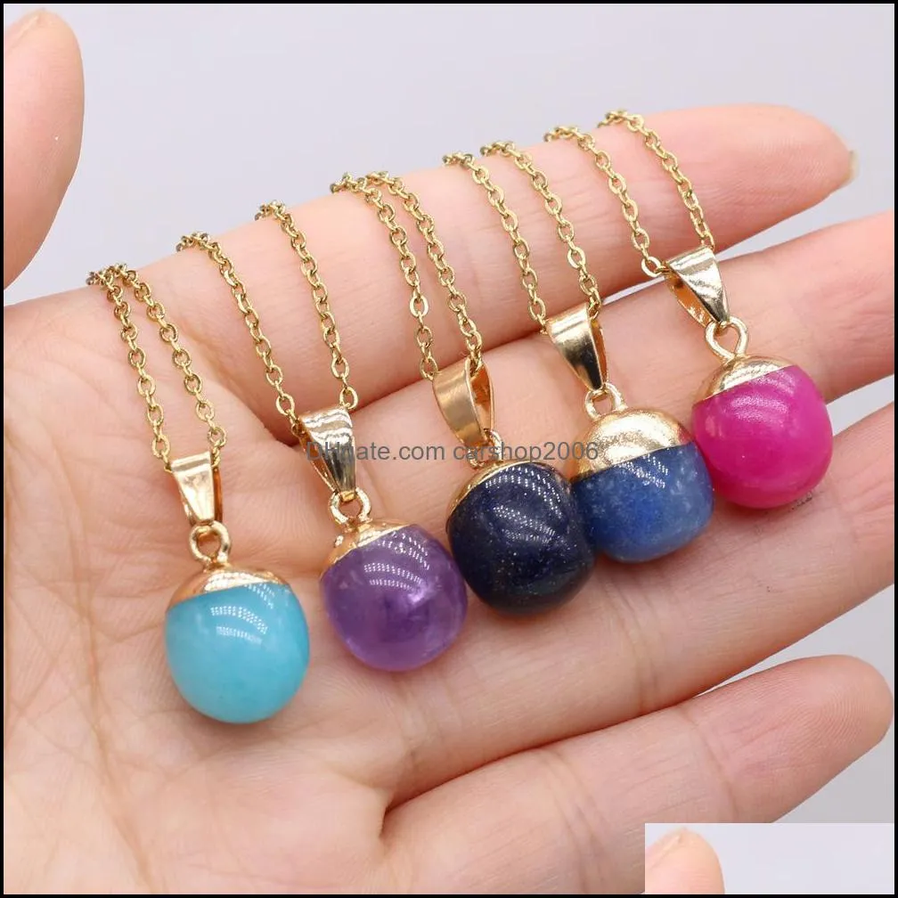 13x18mm chakra round ball reiki healing natural stone pendant necklace amethyst pink rose crystal necklaces women jewelry carshop2006