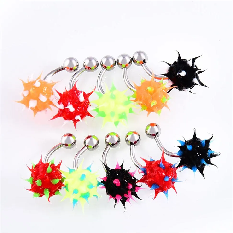 10PCS/ LOT Rainbow Color Silicon Ball Spike Belly Nipple Button ring Punk Mens Women Navel Piercing Body Jewelry229H