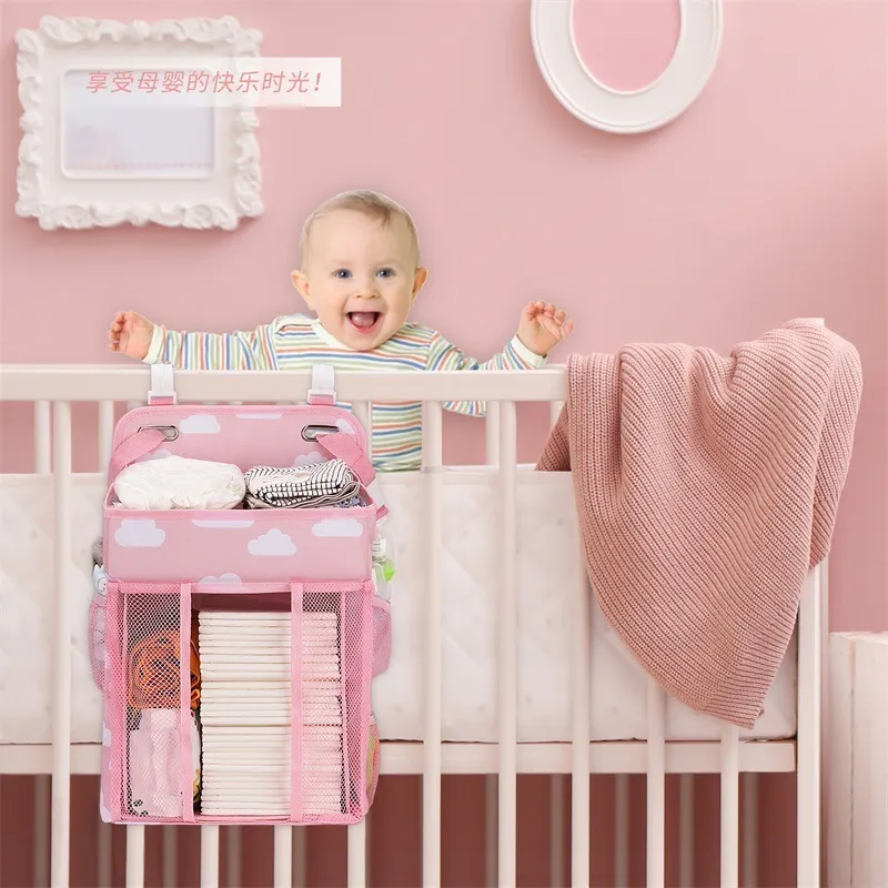 Organizador De Pañales Para Bebe Niña Cuna Colgar Cambiador Bolsa Apilador  Rosa