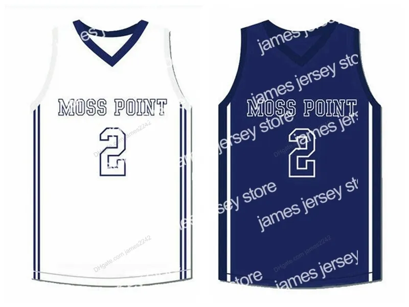 Nowa niestandardowa koszulka retro Devin Booker #2 Moss Point High School Basketball Jersey męska szyta niebieska biała rozmiar S-4XL dowolna nazwa i numer najwyższa jakość