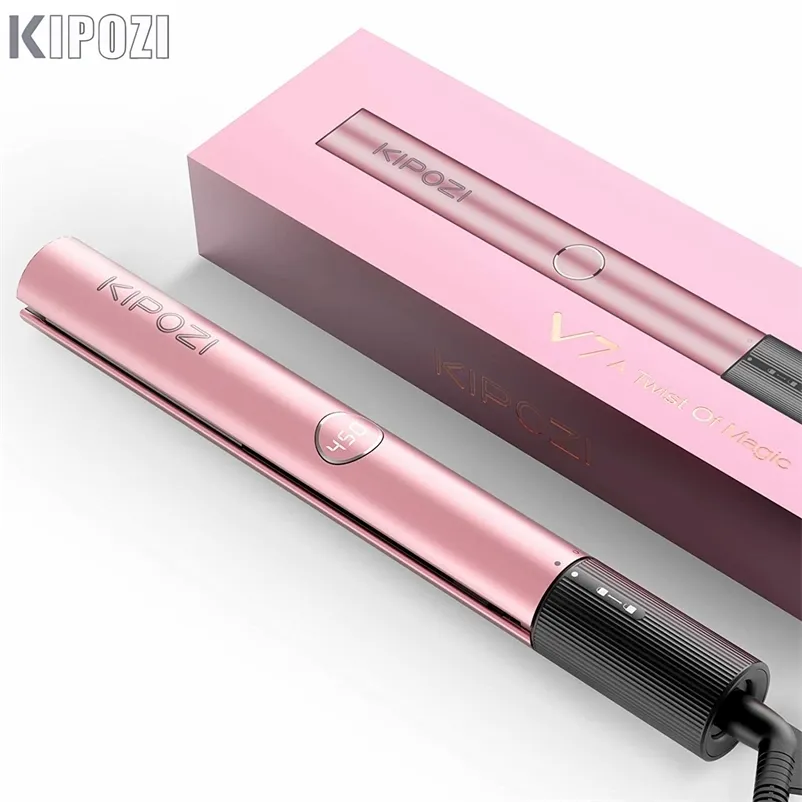 Kipozi Professional Hair striaghtener nanoインスタント加熱フラットアイアン2 in 1カーリング鉄ヘアツールLCDディスプレイ220602