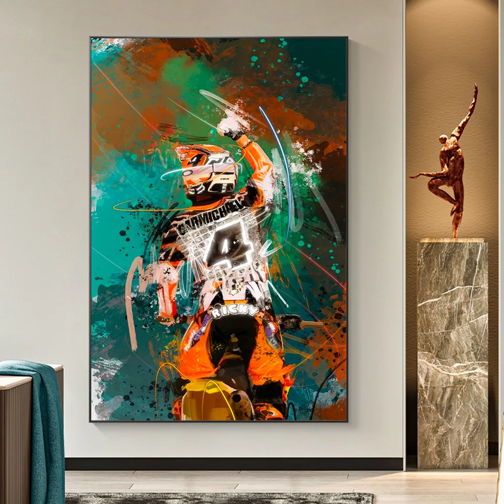Waterverf motorracing racer poster en print muur canvas abstract sport portret schilderij voor woonkamer huisdecoratie