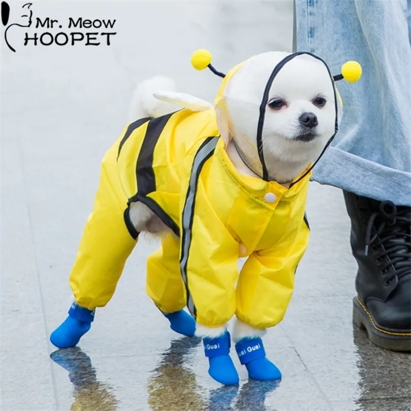 Hoopet Pet Dog Waterproof Hoodie Raincoat Jumpsuit reflekterande andningsbar regnhund utomhuskläder för liten stor hund 201015