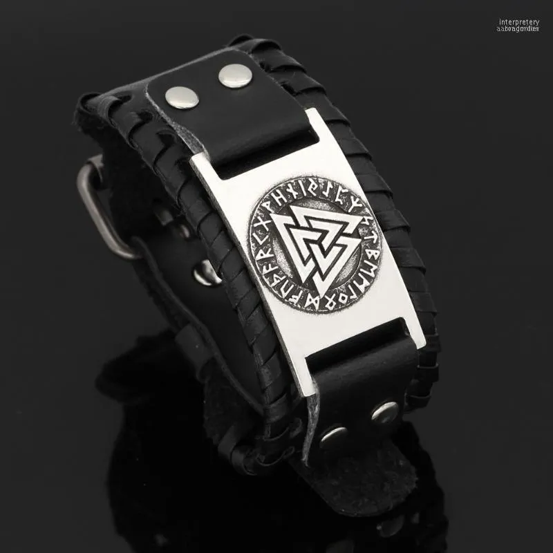 Bangle Nodic Viking Vegvisir Compass Leather Amulet Odin Symbol Armband -Musterbar storlek 19-28 CM1 INTE22