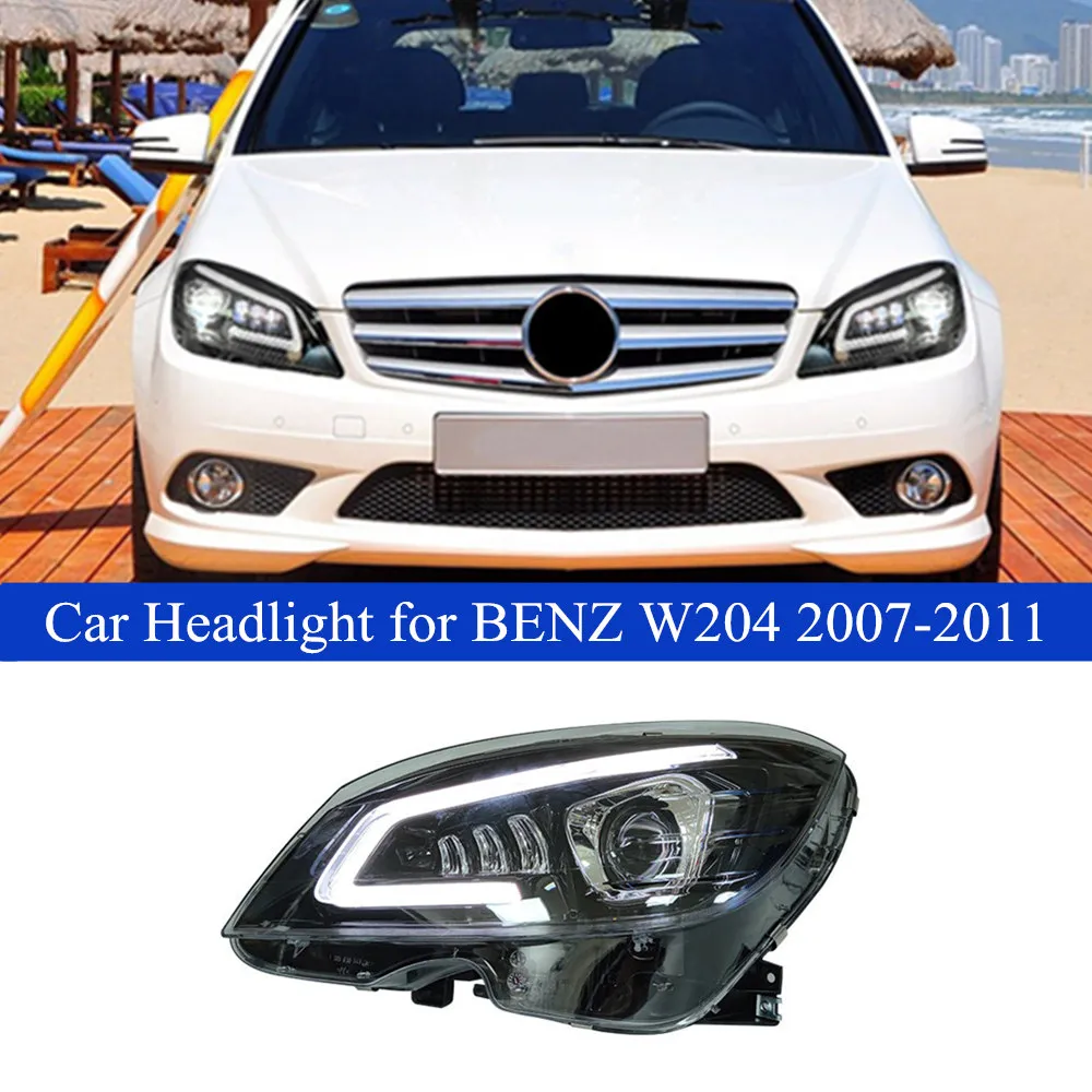 Feux diurnes de voiture pour BENZ W204 phare LED 2007-2011 C200 C260 C300 clignotant dynamique lentille de lampe frontale