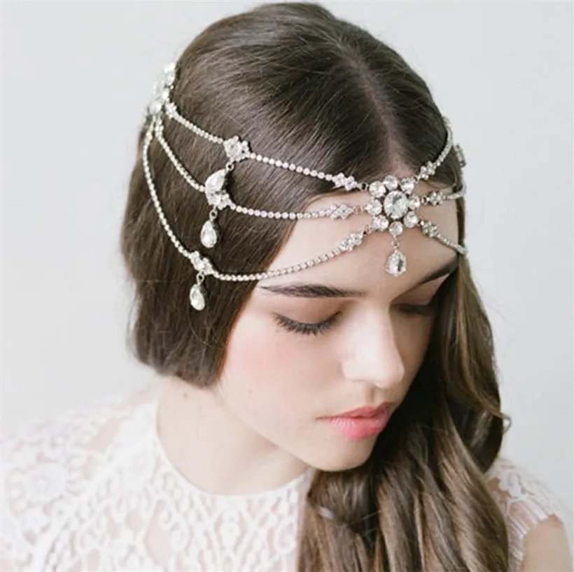 Hochzeit Braut Kristall Strass Stirnband Böhmen Indisches Haarband Stirn Krone Tiara Prinzessin Königin Kopfschmuck Ornament