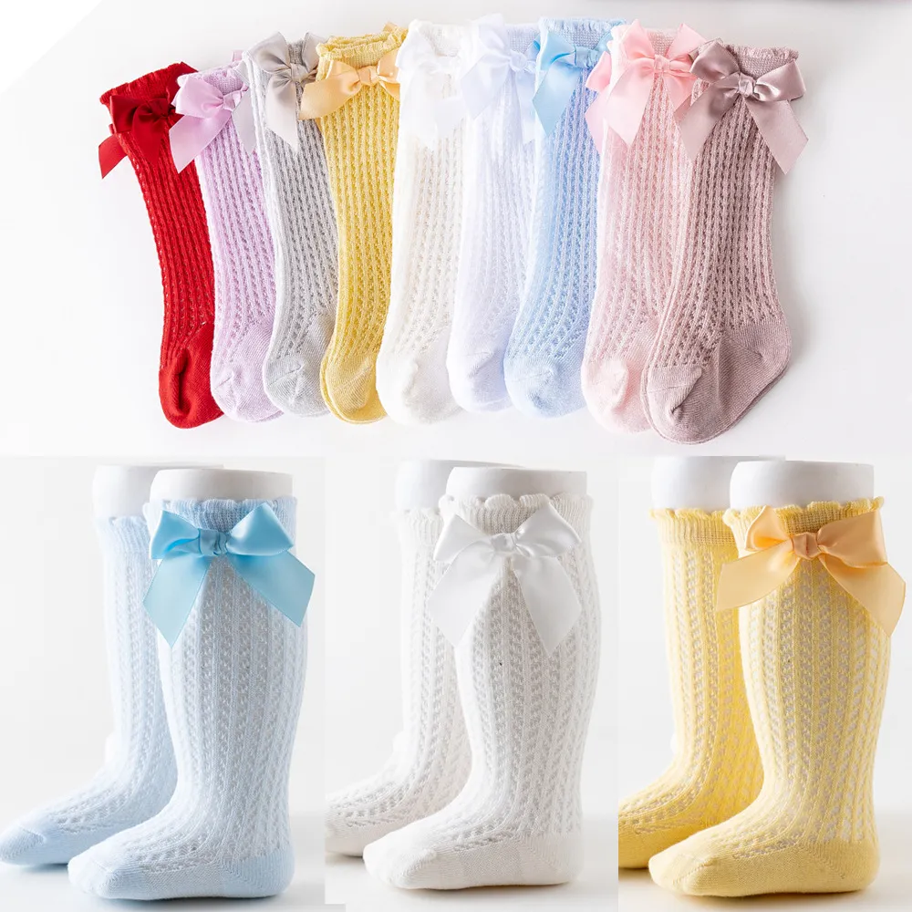 Girls Socks Baby Bow Princess Dress Knee High Sock Ruffle Breathable Falbala Spring Summer European Spanish Children Net Socks B8088