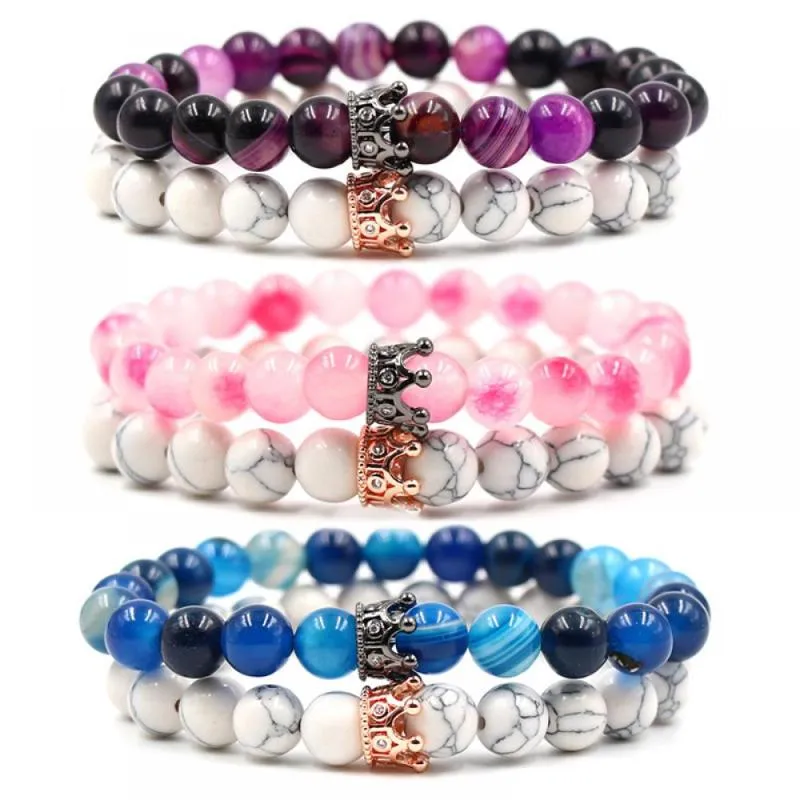 Bedelarmbanden pc's/set klassieke micro -inzet kroon heren armband elastische sieraden natuurlijke opaal witte den