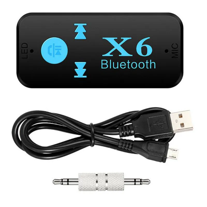 X6 3,5 mm aux -bil för Bluetooth -sändare Musikmottagare med mic tf -kortläsarfunktion för högtalare mp3 -spelare