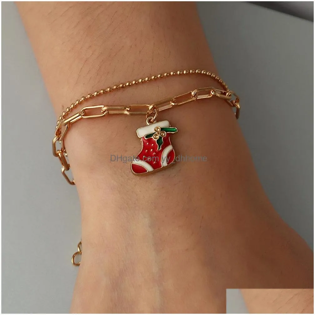 fashion jewelry christmas bracelet deer snowman snowflake pendant double layer chain bracelets