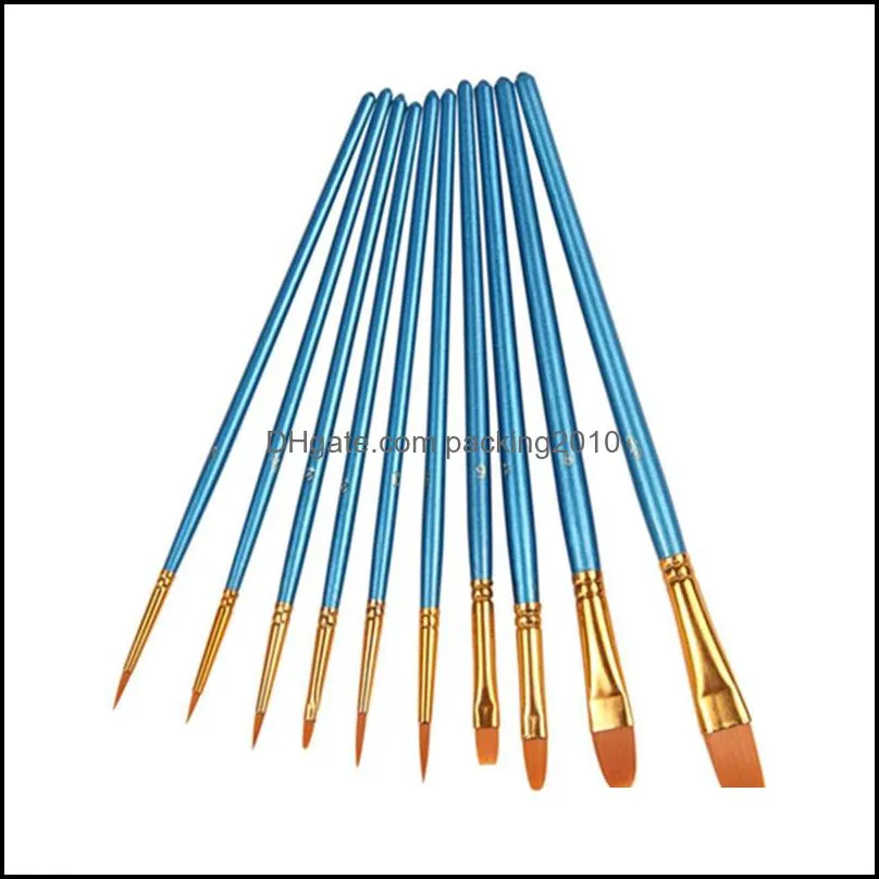 artist paint brush set 10 pieces round pointed tip nylon hair brush set for watercolor paints nail art