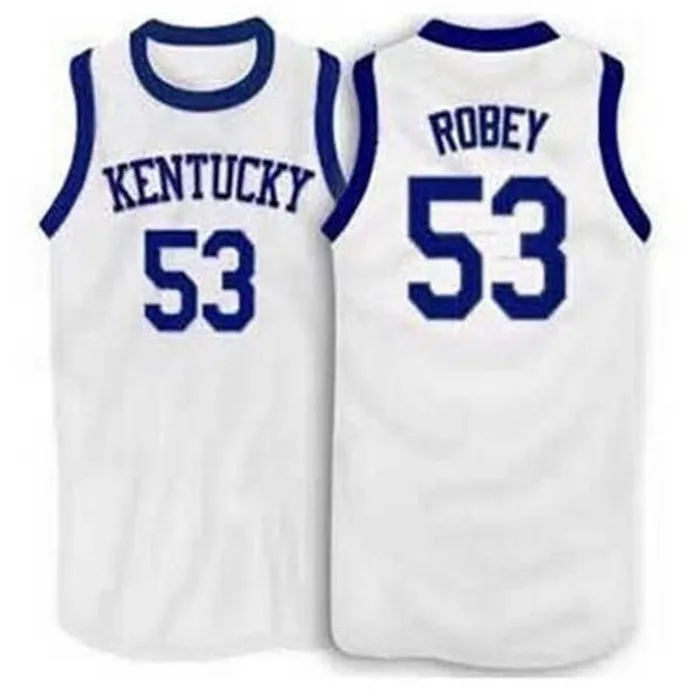 Sjzl98 # 53 Rick Robey Kentucky Wildcats Баскетбол майки синие белые вышивки сшитые персонализированные пользовательские любые размер и имя Джерси