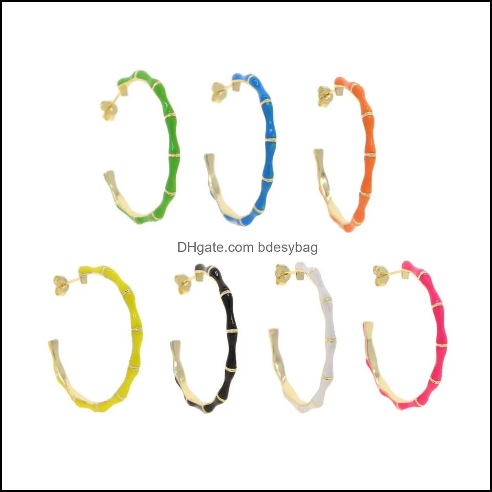 2021 summer colorful girl women jewelry 40mm big circle neon enamel multi colors bamboo shape hoop earring