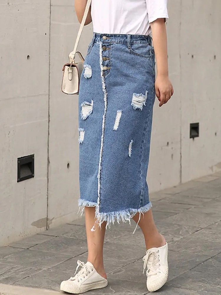 Skirts Denim Jeans For Women Brand Fashion Mid-length Cake Skirt Sexy Casual High Quality Bubble Big 8XL
