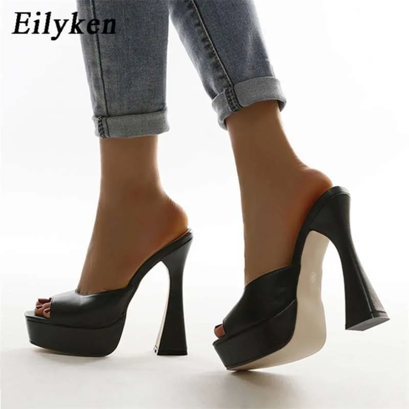 Eilyken Fashion Design Platform Slipper Gladiator Sandalen Spike High Heels Summer Peep Teen Pumps Party Shoes 210928