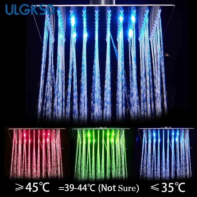 LED Rainfall Shower Head 12x16 Inch Chrome Brushed Nickel Stainless ...