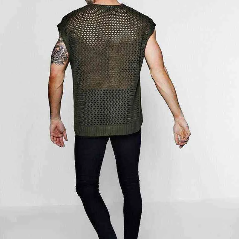 Men's Sexy Fishnet See-Through Tank Top, Muscle Workout T-Shirt, Mesh  Transparent T-Shirt for Nightclub Party