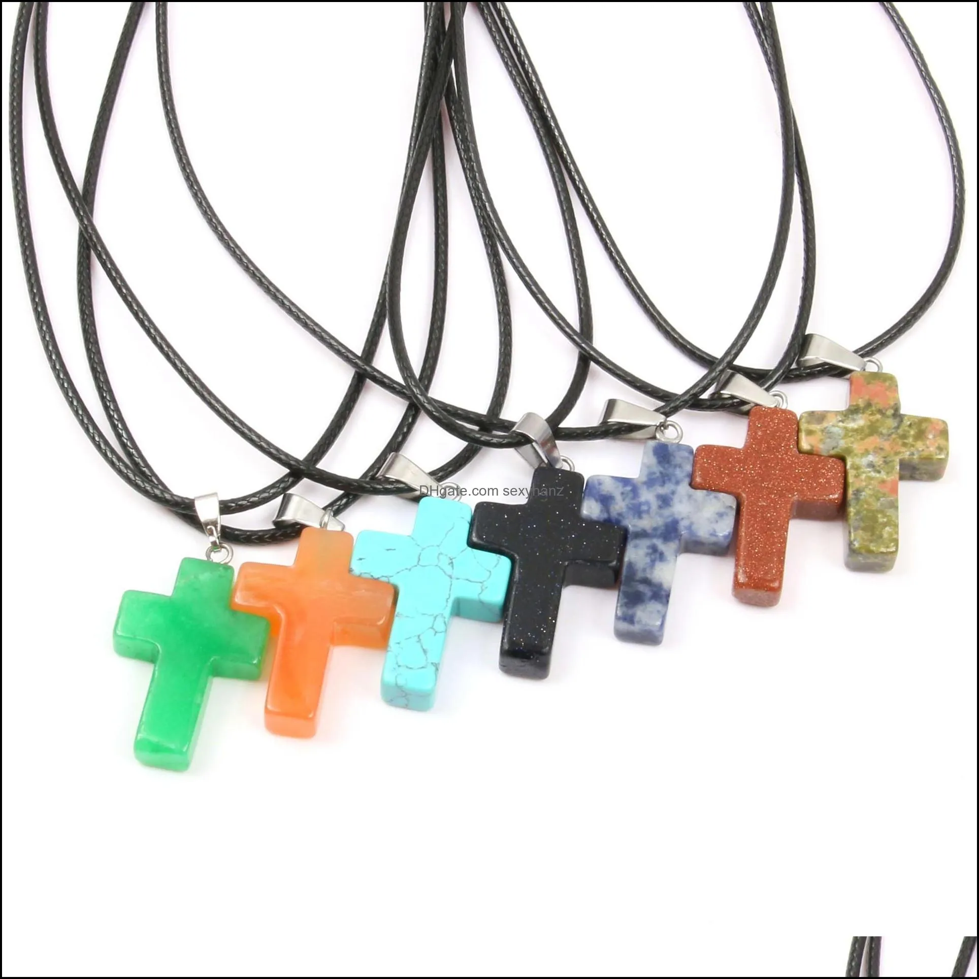 Pendant Necklaces Pendants Jewelry Wholesale Natural Stone Necklace Simple Cross Shape Crystal Tiger Eyes Good Quality Drop Delivery 2021
