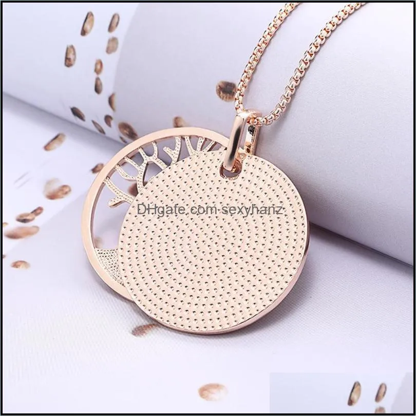Pendant Necklaces 2021 Trendy Tree Of Life Necklace For Woman Double Layer Black Golden Rhinestone Long Women Jewelry Gift