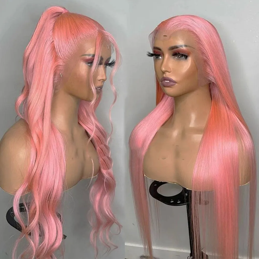 Long Pink Bone Lace Lace Frontal Human Hair Wigs for Black Women 13x4 Synthetic Closer Wig Cosplay Party