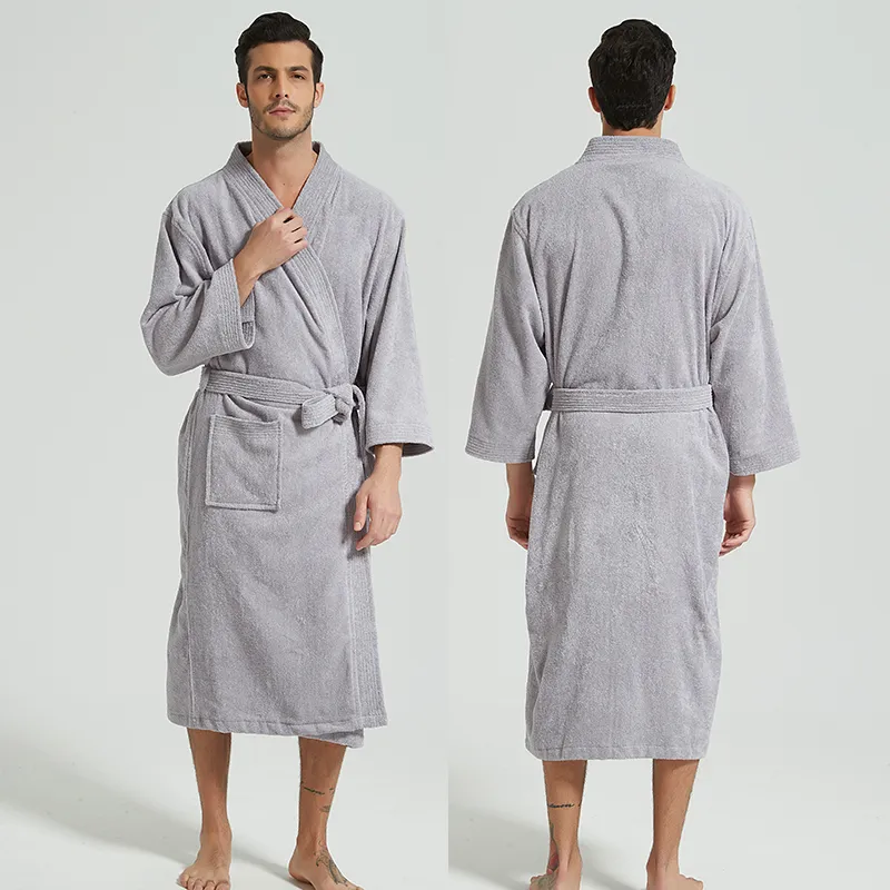 Kimono Mens Robe 100% coton Peignoir Épaissir Terry Robes en polaire Mens Robe longue Plus Taille Vêtements de nuit Chemise de nuit Robe de demoiselle d'honneur 201109