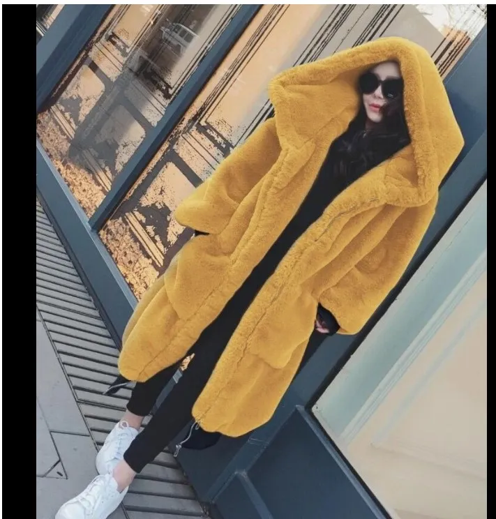 2022 Winter Woman Coat Teddy Jacket faux päls ytterkläder hår tjock lång plysch päls plus storlek lös ponchos kappor