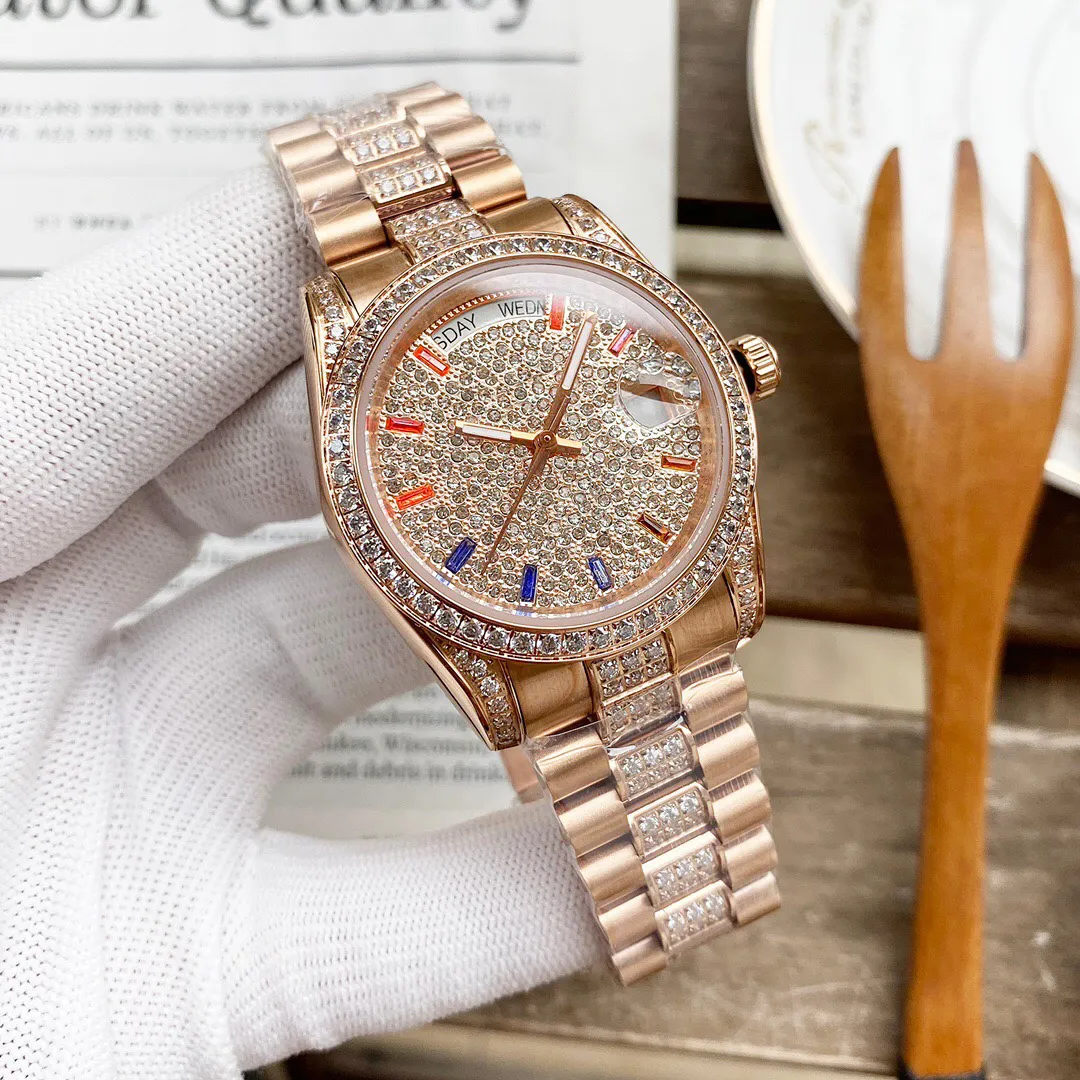 2022 New Rose Gold Diamond Watch Mens Relógios Automáticos Data Day 316L Aço Inoxidável Ponto de Relógios de Pulso de Água