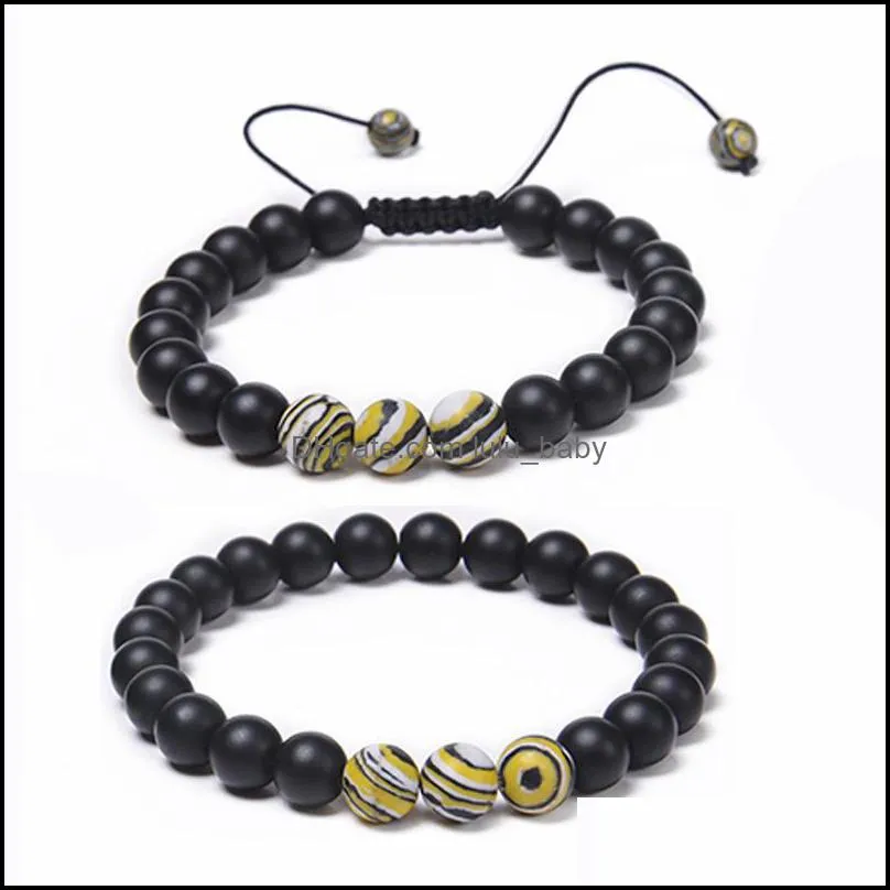 friendshhip 8mm retro matte malachite strand black stone braided chakra beaded bracelet set for women men yoga buddha energy lulubaby