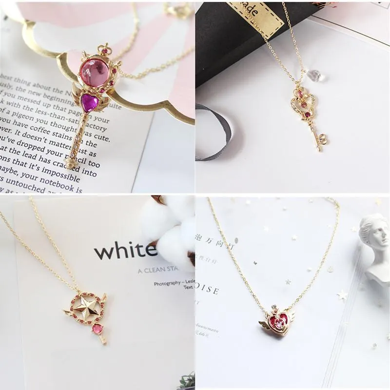 Chains Anime Card Captor Sakura The Clow Magic Star Wand Metal Crystal Cosplay Pendant NecklaceChains