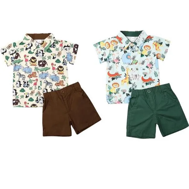 Kläduppsättningar Småbarns pojke kläder 2022 Född barn Baby Boys Summer Tops Kort ärm Animal T-shirt Pants Shorts Outfits SetClothing