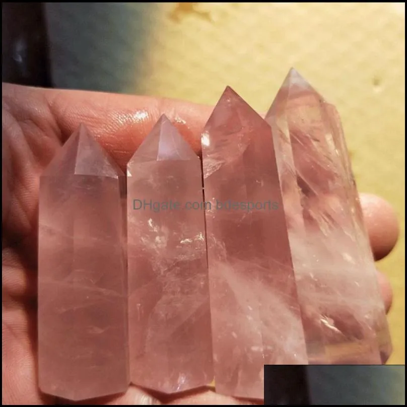 Natural Rose Quartz Pink Crystal Tower Arts Mineral Chakra Healing wandsReiki Energy stone six-sided Point magic wand rough polished