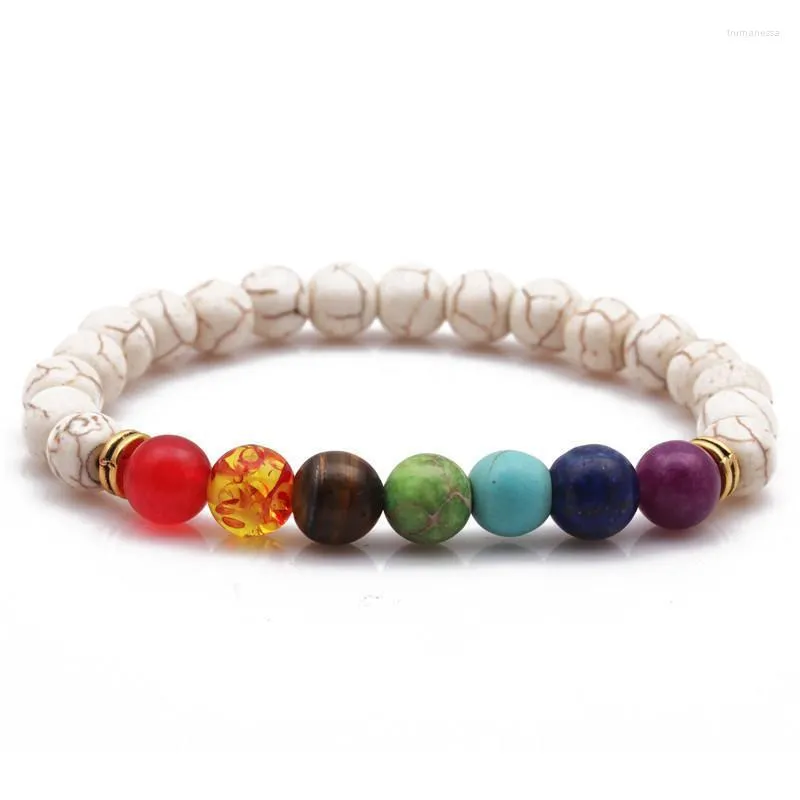 Fios de miçangas de 8 mm de lava natural 7 chakra cura pulseira de mármore tecido corda de ioga pulseiras para homens jóias de presente de garoto de presente22