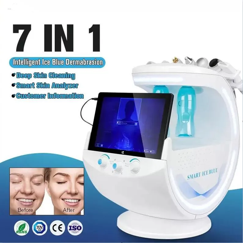 휴대용 다기능 7 in 1 Oxygen Jet Hydro Microdermabrasion 기계 피부 분석기 클렌징 아쿠아 필기 기계 블랙 헤드 제거 안면 장비